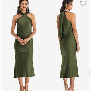 Midi bridesmaids dress in olive